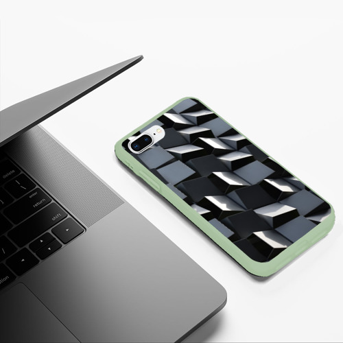 Чехол для iPhone 7Plus/8 Plus матовый с принтом Выпирающие кубы - металлическая броня, фото #5