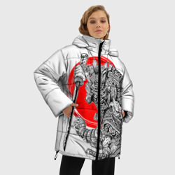Женская зимняя куртка Oversize Самурай с мечом на белом фоне - фото 2