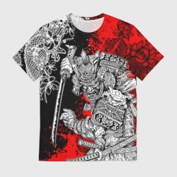 Мужская футболка 3D Самурай и драконы