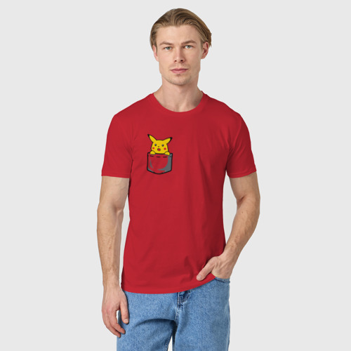 Мужская футболка хлопок с принтом Пикачу в кармане арт, фото на моделе #1