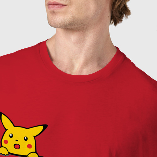 Мужская футболка хлопок с принтом Пикачу в кармане арт, фото #4