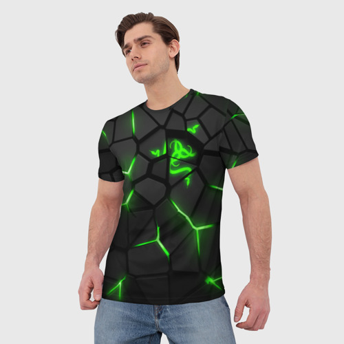Мужская футболка 3D Razer green neon, цвет 3D печать - фото 3