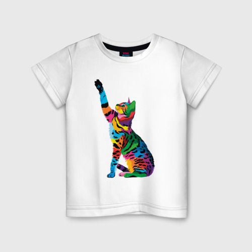 Детская футболка из хлопка с принтом Бенгальская кошка, вид спереди №1