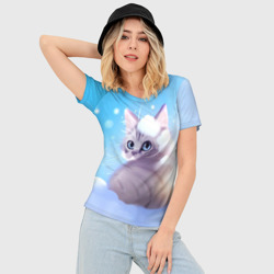 Женская футболка 3D Slim Заснеженный котик - фото 2
