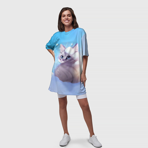 Платье-футболка 3D Заснеженный котик, цвет 3D печать - фото 5