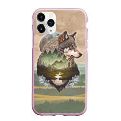 Чехол для iPhone 11 Pro Max матовый Портрет волка в технике двойной экспозиции