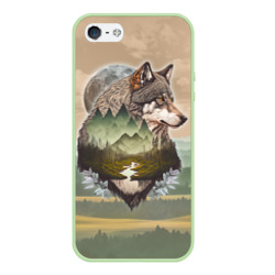 Чехол для iPhone 5/5S матовый Портрет волка в технике двойной экспозиции