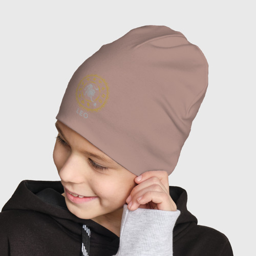 Детская шапка демисезонная Зодиак - лев, цвет пыльно-розовый - фото 4