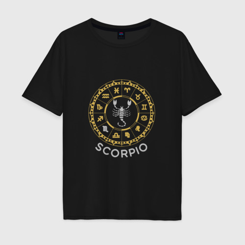 Мужская футболка хлопок Oversize Зодиак - скорпион, цвет черный