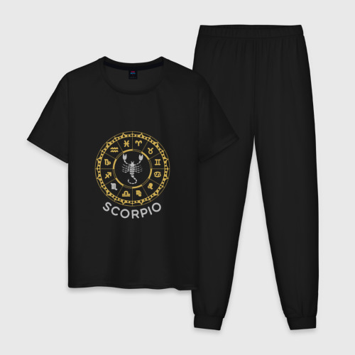 Мужская пижама хлопок Зодиак - скорпион, цвет черный