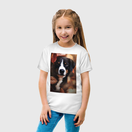 Детская футболка хлопок Autumn and dog, цвет белый - фото 5