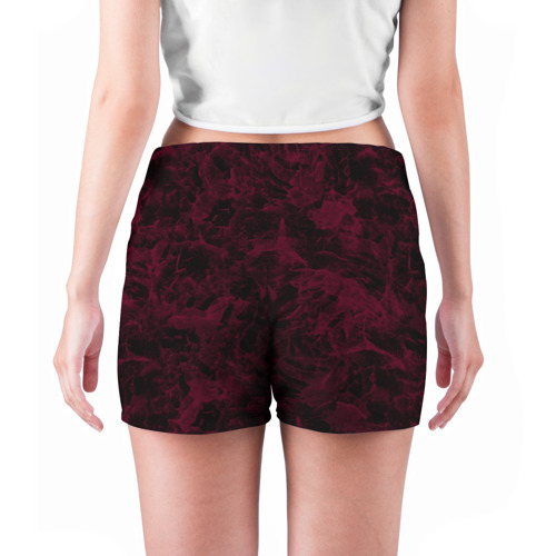 Женские шорты 3D с принтом Черный и бордовый мраморный узор, вид сзади #2