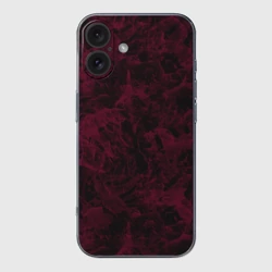 Чехол для iPhone 16 силиконовый с защитой камеры Черный и бордовый мраморный узор
