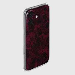 Чехол для iPhone 16 силиконовый с защитой камеры Черный и бордовый мраморный узор - фото 2