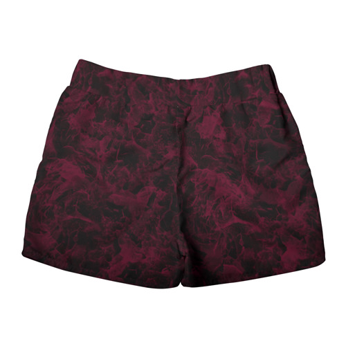 Женские шорты 3D с принтом Черный и бордовый мраморный узор, вид сзади #1