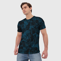 Мужская футболка 3D Синий и черный мраморный узор - фото 2