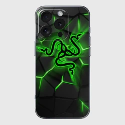 Чехол для iPhone 16 Pro силиконовый с защитой камеры Razer neon logo