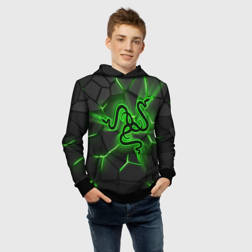 Детская толстовка 3D с принтом Razer neon logo, фото #4