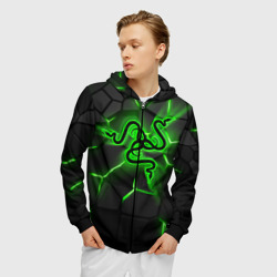 Мужская толстовка 3D на молнии Razer neon logo - фото 2