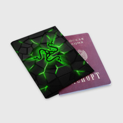 Обложка для паспорта матовая кожа Razer neon logo - фото 2