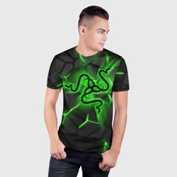 Мужская футболка 3D Slim Razer neon logo - фото 2