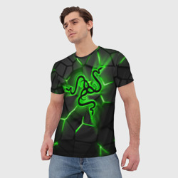 Мужская футболка 3D Razer neon logo - фото 2