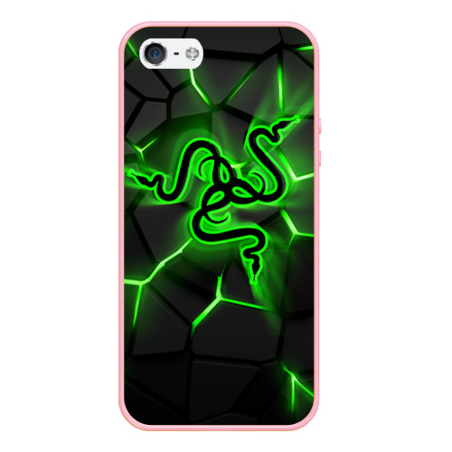 Чехол для iPhone 5/5S матовый Razer neon logo, цвет баблгам