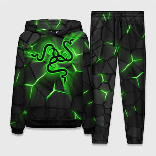 Женский костюм с толстовкой 3D Razer neon logo, цвет черный