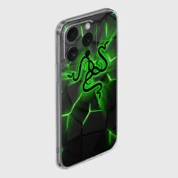 Чехол для iPhone 15 Pro Max силиконовый с защитой камеры Razer neon logo - фото 2