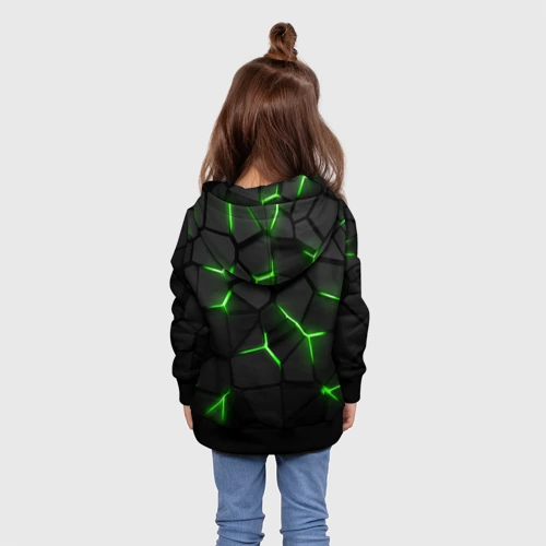 Детская толстовка 3D с принтом Razer neon logo, вид сзади #2