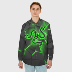 Мужская рубашка oversize 3D Razer neon logo - фото 2