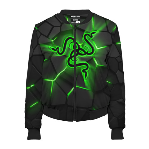 Женский бомбер 3D Razer neon logo, цвет черный