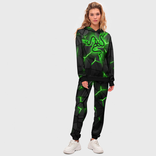 Женский костюм с толстовкой 3D Razer neon logo, цвет черный - фото 5