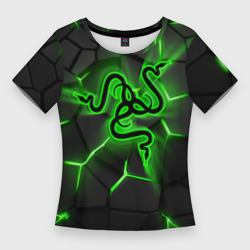 Женская футболка 3D Slim Razer neon logo