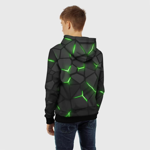 Детская толстовка 3D с принтом Razer neon logo, вид сзади #2