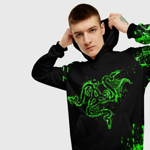 Мужская толстовка 3D Razer брызги, цвет черный - фото 5