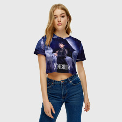 Женская футболка Crop-top 3D Уэнсдей аддамс - фото 2
