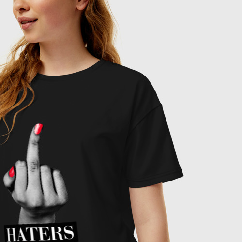 Женская футболка хлопок Oversize Haters gonna hate, цвет черный - фото 3