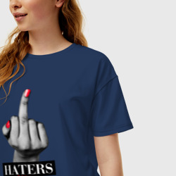 Женская футболка хлопок Oversize Haters gonna hate - фото 2