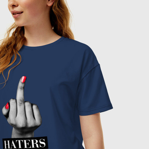 Женская футболка хлопок Oversize Haters gonna hate, цвет темно-синий - фото 3