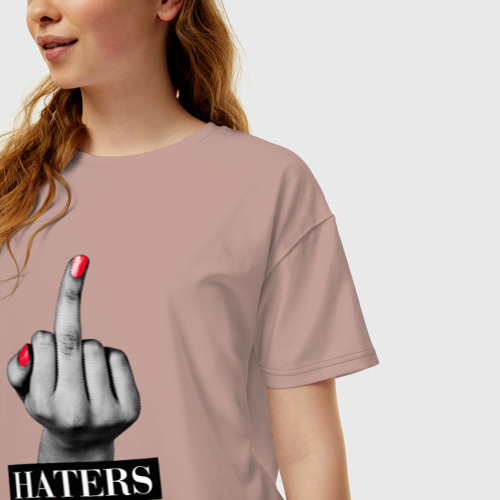 Женская футболка хлопок Oversize Haters gonna hate, цвет пыльно-розовый - фото 3