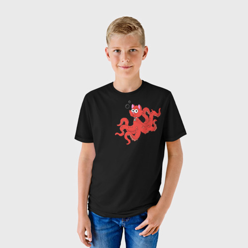 Детская футболка 3D с принтом Осьминокот, фото на моделе #1