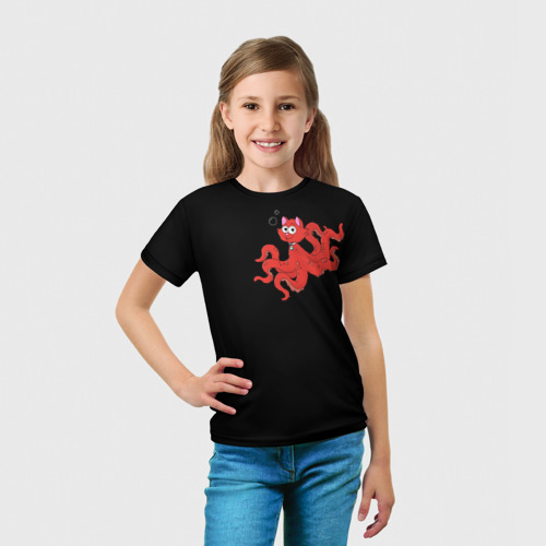 Детская футболка 3D с принтом Осьминокот, вид сбоку #3