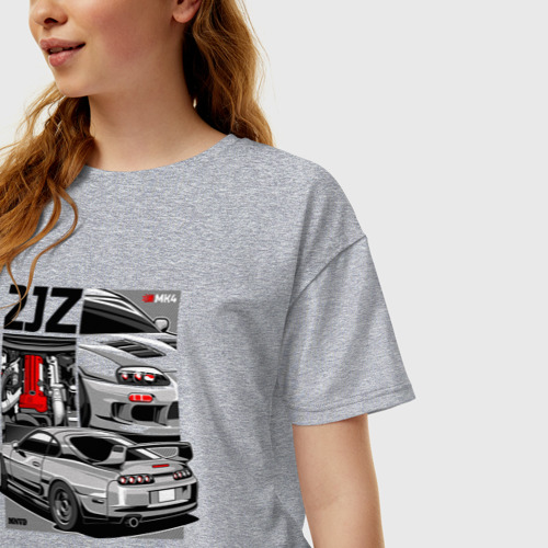 Женская футболка хлопок Oversize с принтом Toyota Supra mk4 2JZ, фото на моделе #1