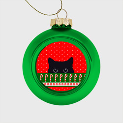 Котик: новогодний свитер – Стеклянный ёлочный шар с принтом купить