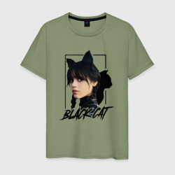 Мужская футболка хлопок Wednesday Black cat