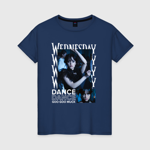Женская футболка из хлопка с принтом Wednesday dance, вид спереди №1