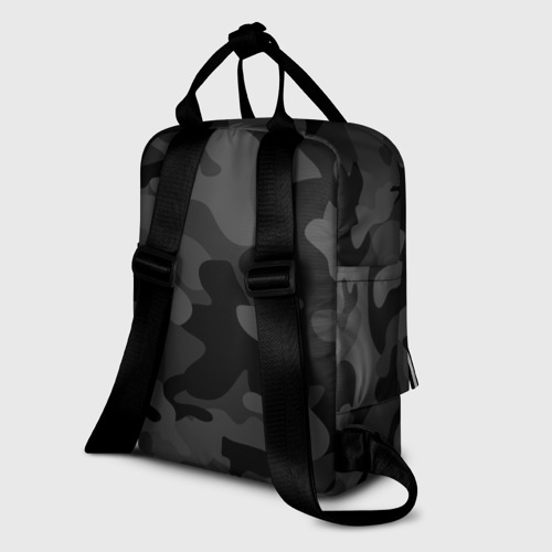 Женский рюкзак 3D с принтом Черный ночной камуфляж, вид сзади #1