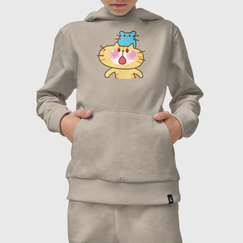 Детский костюм с толстовкой хлопок с принтом Котик и мышка, вид сбоку #3