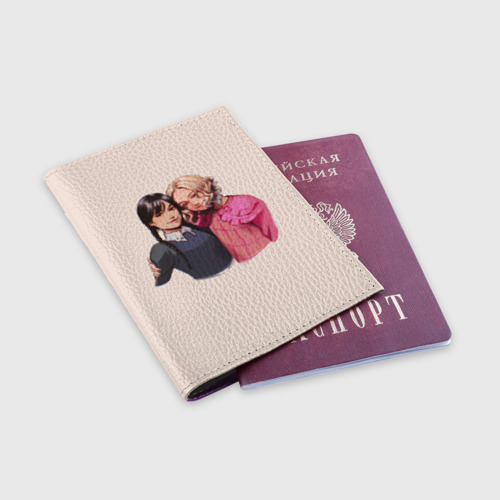 Обложка для паспорта матовая кожа Уэнсдей Семейка Аддамс, цвет фиолетовый - фото 3